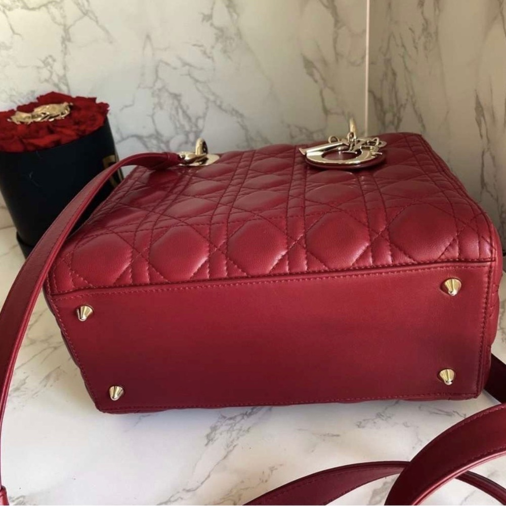 Christian Dior Lady dior medium bag lipstick red lambskin cannage quilted - Picture 6 of 9